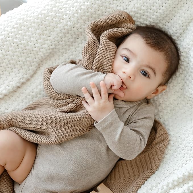 Heritage Knit Organic Cotton Baby Swaddle Blanket - 100% Luxury Organic Cotton Knit Receiving Blanket - Soft Warm Unisex Crib Blankets for Newborns Infants Boys & Girls (0-2Yrs - Milk Chocolate)