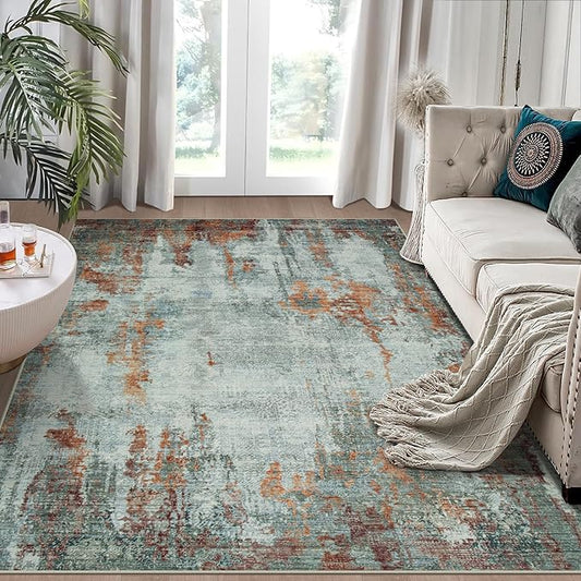 6x9 Area Rugs for Living Room Rug Washable: Modern Rug for Dining Room Bedroom Carpet Non Slip Low Pile 6 by 9 Indoor Abstract Nursery Home Office Red Brown