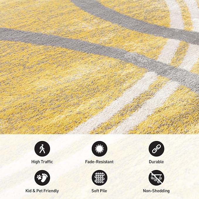 Rugshop Modern Wavy Circles Design Area Rug 2' x 3' Yellow