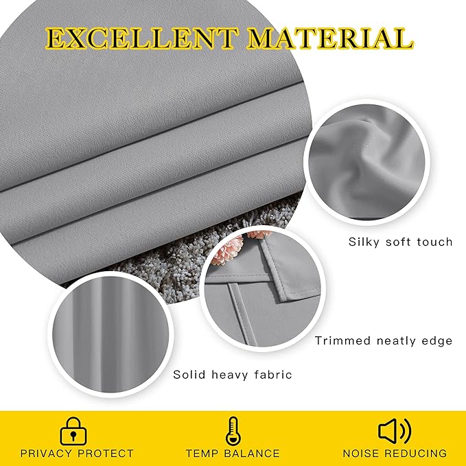NICETOWN Silver Grey Cafe Curtains 36 inches Long, Grommet Room Darkening Window Treatment Thermal Drapes for Kitchen, 2 Panels, W52 x L36