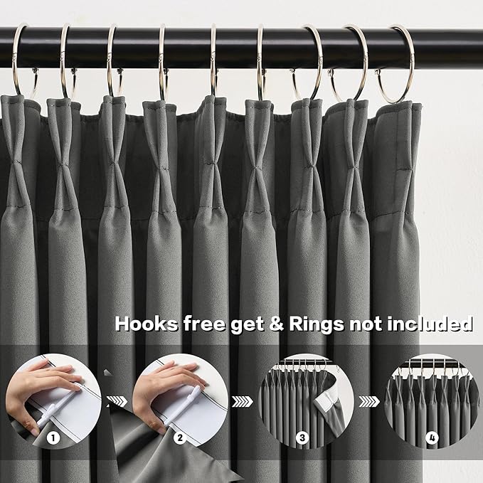 KEQIAOSUOCAI Grey Pinch Pleat Curtains & Drapes 120 Inches Long 2 Panels Set, Soundproof Heat Blocking Window Treatment for Bedroom Vertical Draft Blackout Blinds for Living Room 10 feet Tall
