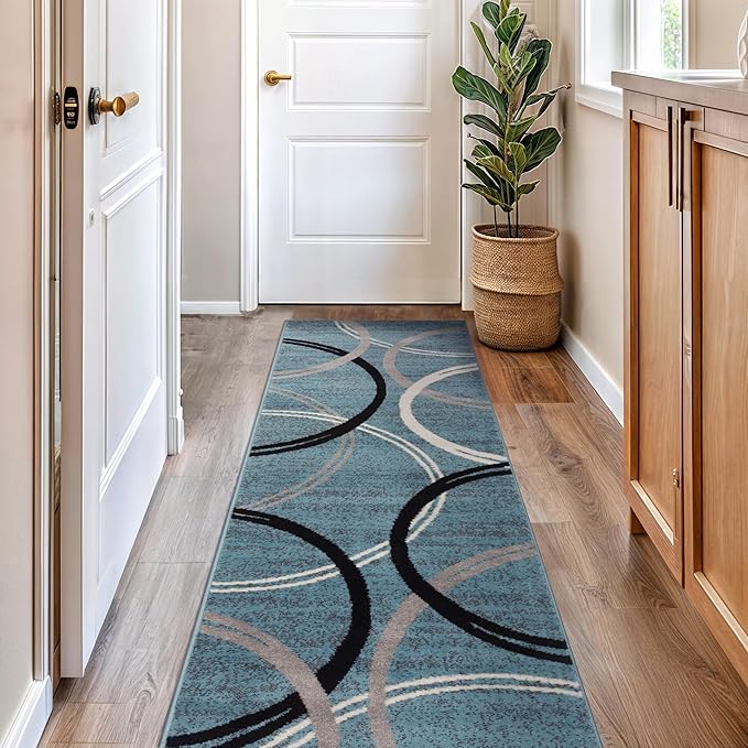 Rugshop Modern Wavy Circles Design Runner Rug 2'7" x 6' Blue