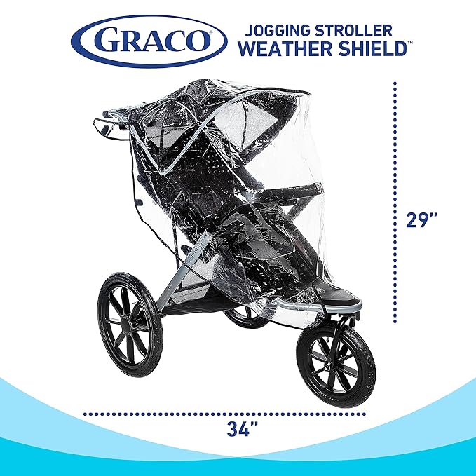Graco Baby Jogging Stroller Universal Rain Cover, Ventilated Weather Shield, Waterproof, Windproof, Versatile Size to Fit Most Jogging Strollers, Vinyl, Clear, Plastic
