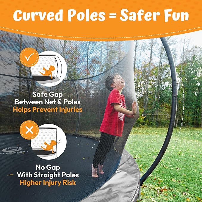 JUMPZYLLA Trampoline Outdoor 8FT 10FT 12FT 14FT 15FT 16FT with Enclosure and Ladder, ASTM Approved Recreational Trampoline for Kids and Adults, Anti-Rust Coated Frame