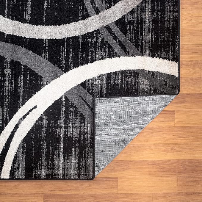 Rugshop Modern Wavy Circles Design Runner Rug 2' x 7'2" Black