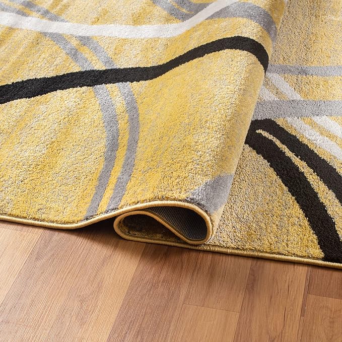 Rugshop Modern Wavy Circles Design Area Rug 6'6" x 9' Yellow