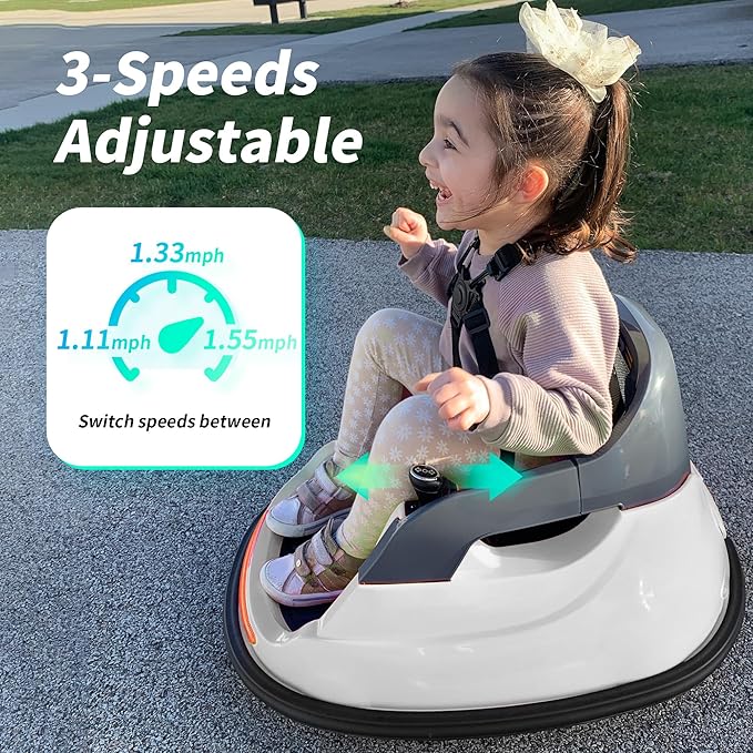 12V Kids Bumper Car, Electric Baby Bumper Car for Toddlers with Remote Control, 3 Speeds - White