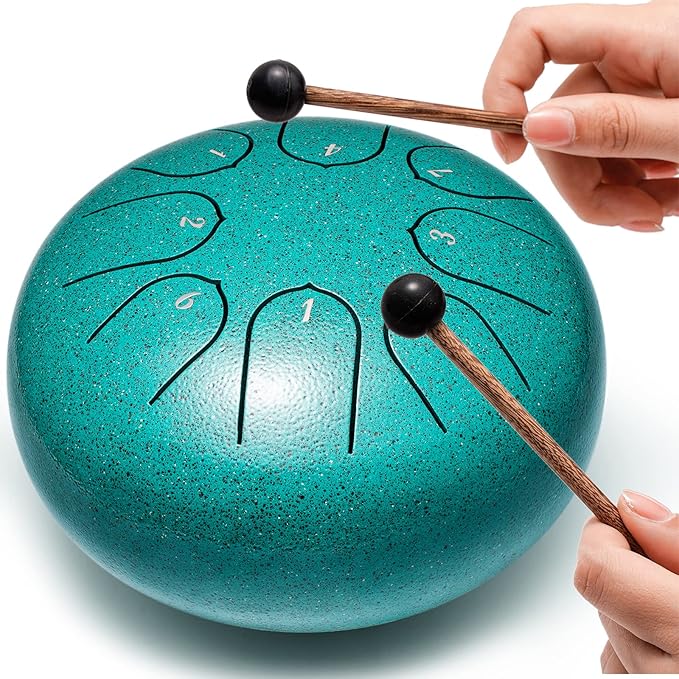 Steel Tongue Drum Percussion, 6 Inch 8 Notes Musical Instruments, Music Gifts for Family Friends (Malachite)