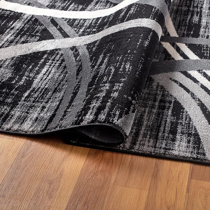 Rugshop Modern Wavy Circles Design Area Rug 6'6" x 9' Black
