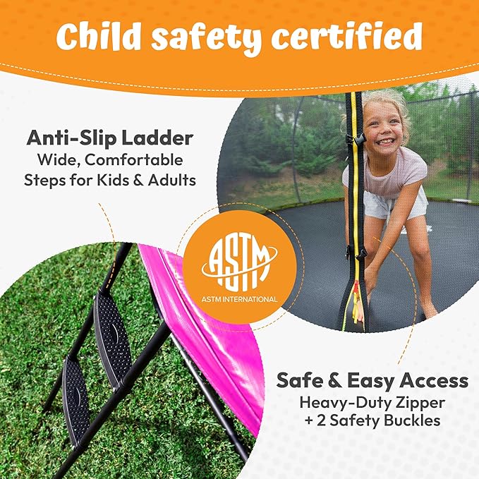 JUMPZYLLA Trampoline Outdoor 8FT 10FT 12FT 14FT 15FT 16FT with Enclosure and Ladder, ASTM Approved Recreational Trampoline for Kids and Adults, Anti-Rust Coated Frame