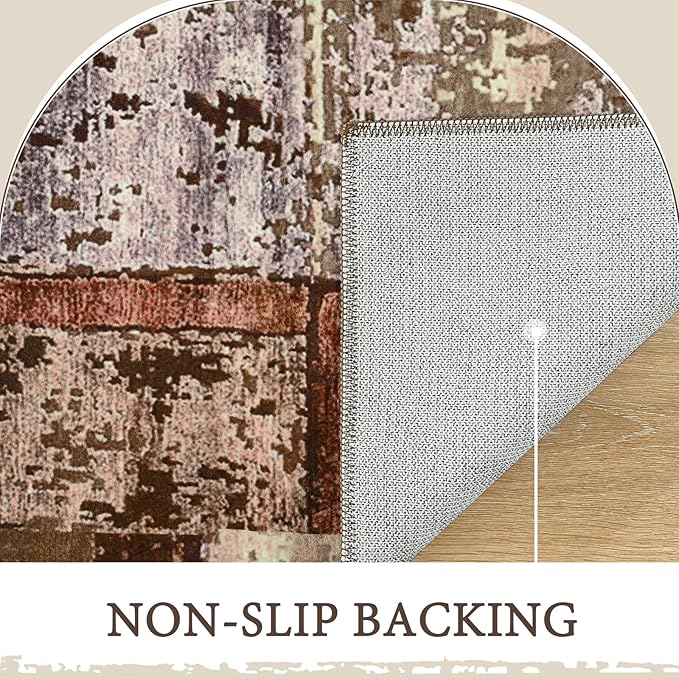 LOCHAS Rug for Living Room, Washable Soft Area Rugs for Bedroom 8x10, Abstract Carpet for Indoor Office Kids Dining Room Nursery Floor, Brown Geometric Vintage Home Decor, Non Slip, Pet Child Friendly