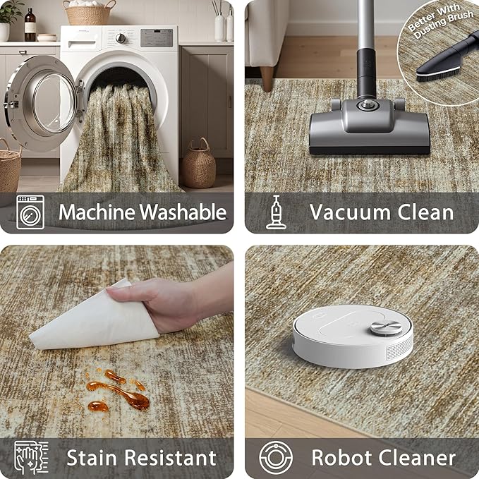 10x14 Area Rugs for Living Room: Soft Abstract Large Area Rug Non-Shedding Anti-Skid Stain Resistant Indoor Floor Modern Washable Rugs for Bedroom Dining Room Nursery Farmhouse Home Office-Brown