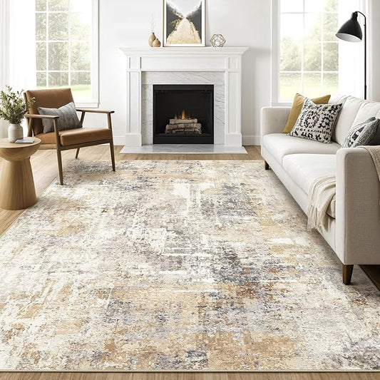10x13 Area Rug Living Room: Washable Large Abstract Modern Soft Rugs Stain Resistant Indoor Floor Non-Slip Accent Carpet for Bedroom Nursery Playroom Dining Room Office Dorm Home House- Grey Gold
