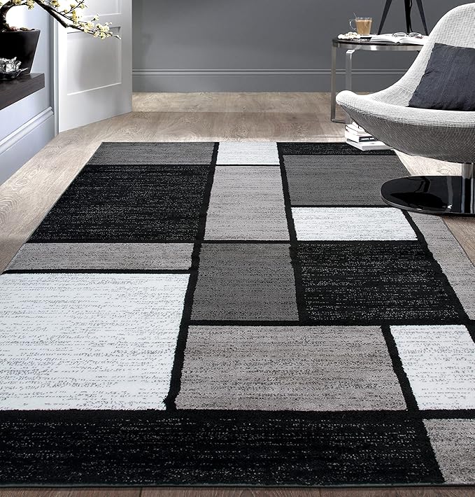 Rugshop Contemporary Modern Boxes Easy Cleaning for Home Office,Living Room,Bedroom,Kitchen Non Shedding Area Rug 9' X 12' Gray