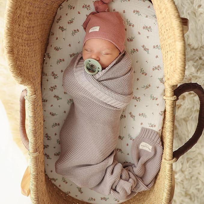 Heritage Knit Organic Swaddle Blanket for Girls - 100% Soft Luxury Cotton Knit Receving Swaddler - Warm Cozy Crib Swaddling Blanket for Newborns Infants & Toddler (0-2Yrs - Dreamy Lilac)