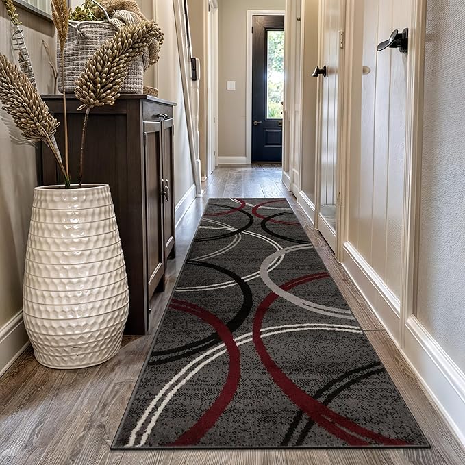 Rugshop Modern Wavy Circles Design Runner Rug 2'7" x 12' Red