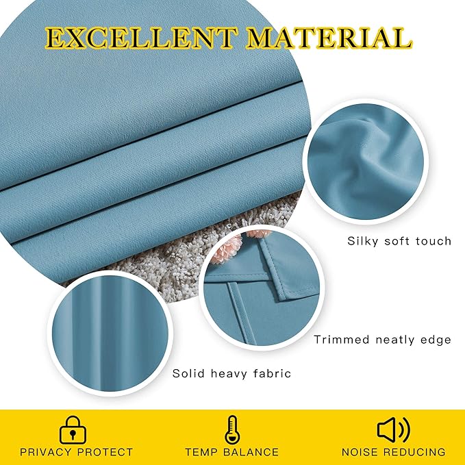 NICETOWN Room Darkening Curtains for Living Room, Grommet Window Treatment Thermal Insulated Solid Sound Reducing Drapes for Bedroom, Teal Blue, Set of 2, W52 x L102