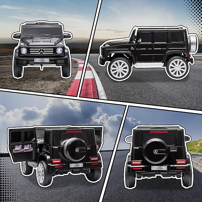 Aosom 12V Kids Electric Car, Mercedes Benz G500 Licensed Battery Powered Ride on Truck for Kids with Remote Control, Headlights, Music, Suspension & Storage for Boys and Girls, Black