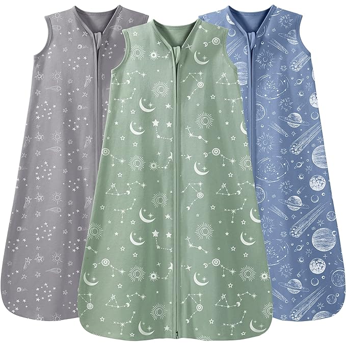 Baby Sleep Sack 18-24 Months 3 Pack 100% Cotton Lightweight 0.5 TOG Wearable Blanket Baby Sleep Bag with 2-Way Zipper for Infant Toddler