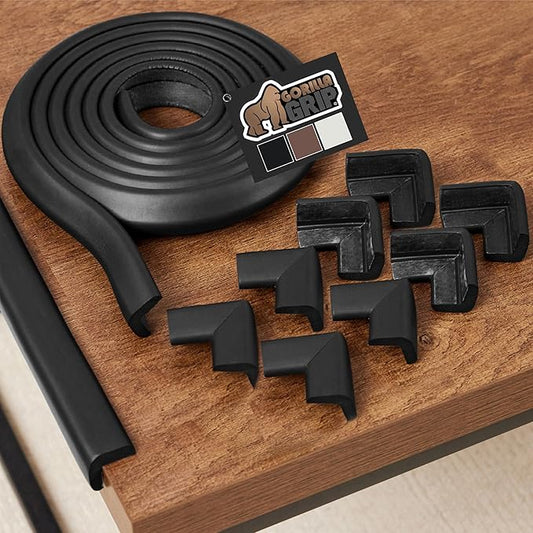 GORILLA GRIP Baby Proof Corners and Edges for Furniture, Kid Proofing Adhesive Table Corner Protectors, Heavy Duty Soft Rubber Foam Protection, Includes 8 Protective Safety Guards, 15 Feet, Black