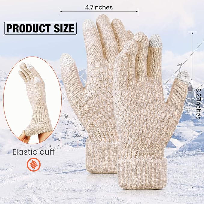 Geyoga 2 Pairs Women's Winter Touch Screen Gloves Soft Warm Fleece Lined Knit Elastic Cuff Winter Texting Gloves