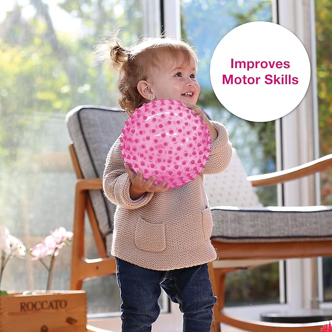 Edushape Sensory Ball for Baby - 7" Deflated with Pump, Transparent Pink, Enhances Gross Motor Skills for Kids 6 Months & Up