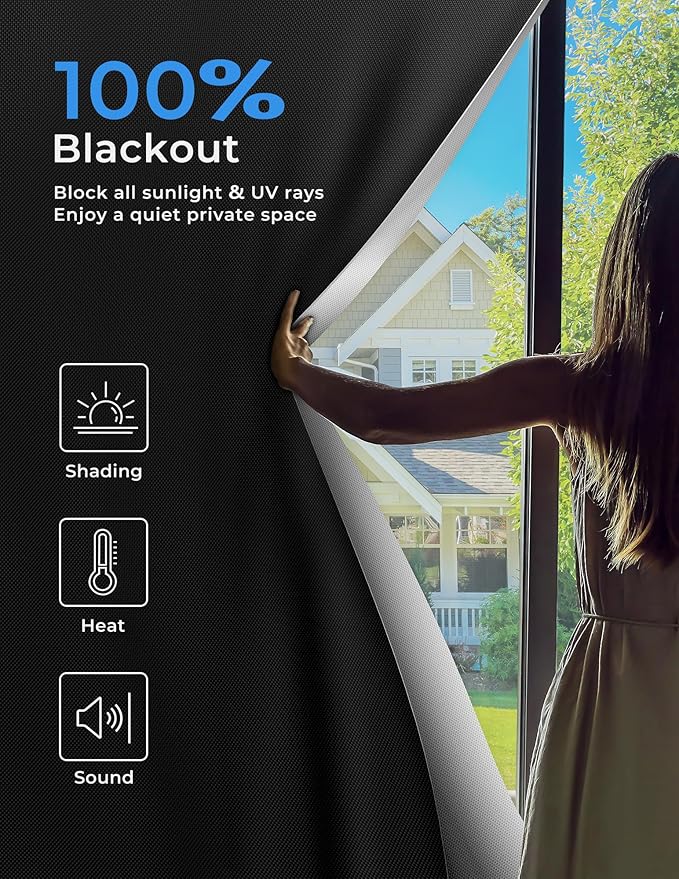 Sumobaby Blackout Curtains Portable 20"x72",No Drill Door Curtains for Door window with Upgraded Hook&Loop Tapes,Thermal Insulated Privacy 100% Blackout Window Cover for Various Scenes (1 Panel,Black)
