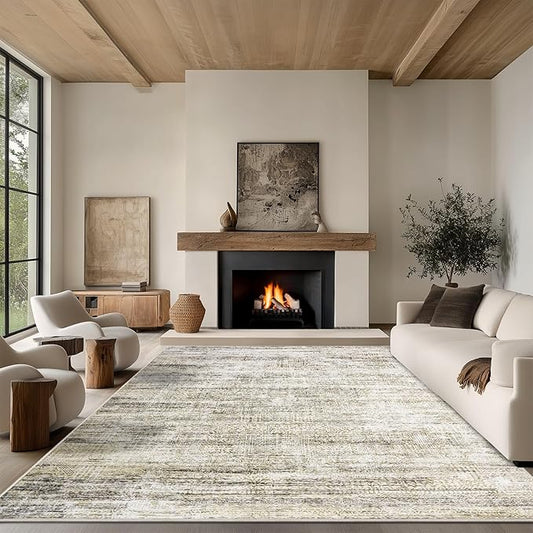 8x10 Area Rug Living Room Rugs - Washable Rug Large Modern Abstract Soft Thin Carpets Indoor Floor No Slip Vintage Carpet for Bedroom Under Dining Table Nursery Home Office Decor Nature