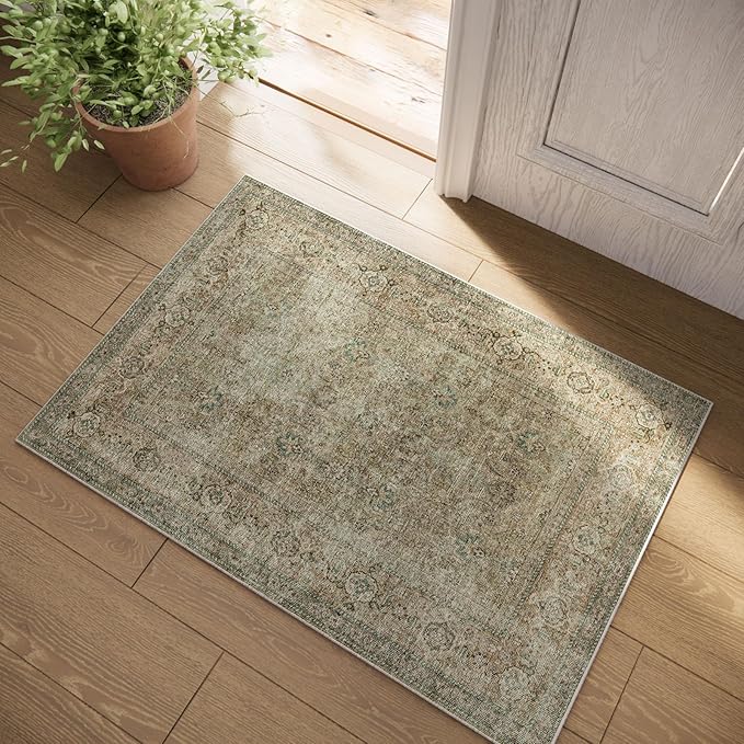 Machine Washable Small Rugs for Kitchen: Door Mat Indoor Entrance 2x3 Entryway Rug Stain Resistant Non-Slip Low Pile Soft Throw Carpet for Front Door Indoor Entrance Entry Bedroom Nursey