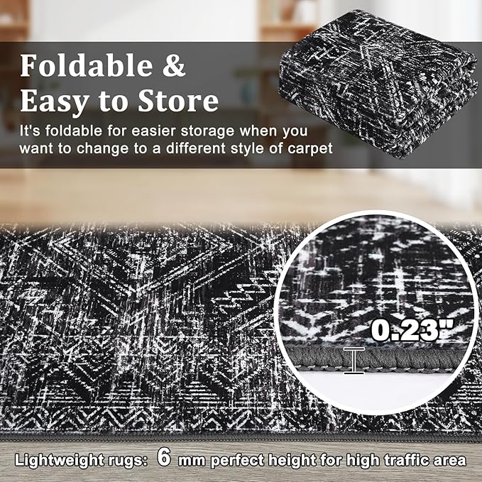 COZYLOOM Black Rug for Living Room 10x13 Machine Washable Area Rugs Modern Abstract Door Mats Non Slip Stain Resistant Geometric Accent Rug for Bedroom, Dining Room, Nursery