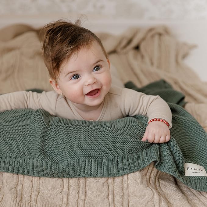 Heritage Knit 100% Organic Cotton Baby Swaddle Blanket for Boys and Girls - Soft Warm Cozy Unisex Receiving Cuddle Crib Blanket for Newborns, Infants & Toddlers (Hunter Green, 0-2 Years)