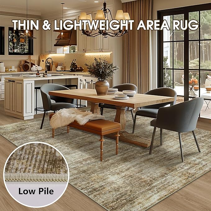 Area Rugs 8x10 Living Room Rugs: Large Modern Abstract Washable Rug with Non-Slip Backing, Thin Carpet for Dining Room Table Bedroom Nursery Indoor Home Office-Brown