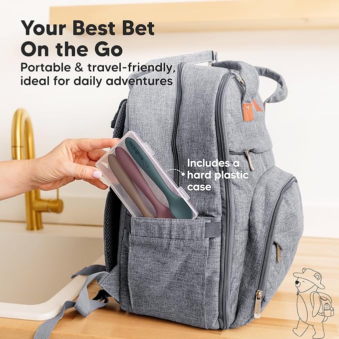 KeaBabies Silicone Baby Spoons, Self Feeding 6-12 months - 3-Pack Baby Weaning Eating Utensils, Toddler First Food Training Spoon, Infant, Kids Feeding Supplies Essential Set, Dishwasher-safe (Rocky)