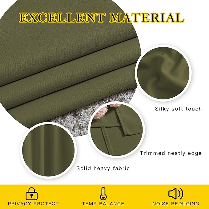 NICETOWN Room Darkening Curtains Extra Long 110 Inches, Grommet Thermal Insulated Weighted Window Treatments for Living Room/Farmhouse, W66 x L110, Olive, 2 Panels