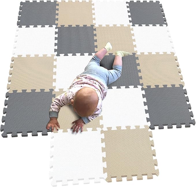 MQIAOHAM® 18 Pieces Puzzle Play Mats, Soft Baby Play Mat, Kids Interlocking Foam Floor Tiles, Toddlers Carpet Playmats G301018-101110112