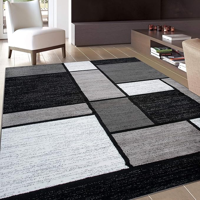 Rugshop Contemporary Modern Boxes for Home Office,Living Room,Bedroom,Kitchen Non Shedding Area Rug 10' X 14' Gray