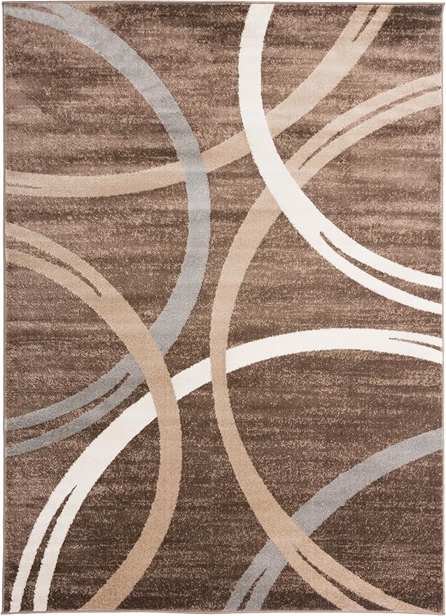 Rugshop Modern Wavy Circles Design Area Rug 10' x 14' Brown