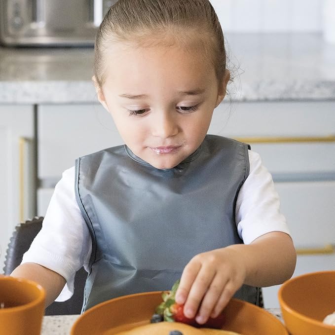 Tiny Twinkle Mess Proof Baby Bib - Waterproof & Lightweight Baby-Led Weaning Apron | 100% Recycled Polyester, Easy Clean & Machine Washable (Charcoal, Small 6-24 Months)