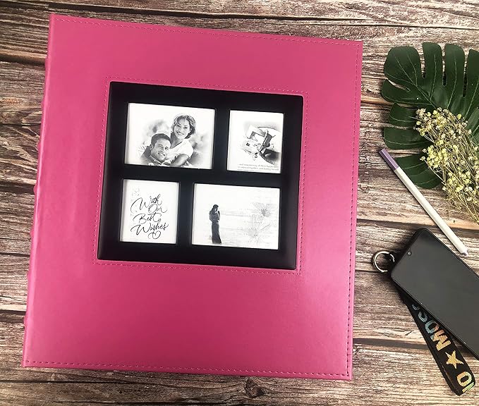 RECUTMS Photo Album 4x6 500 Photos, Large Capacity for Wedding Family Baby Leather Cover Picture Albums Holds 500 Horizontal and Vertical 4x6 Photos (Pink)