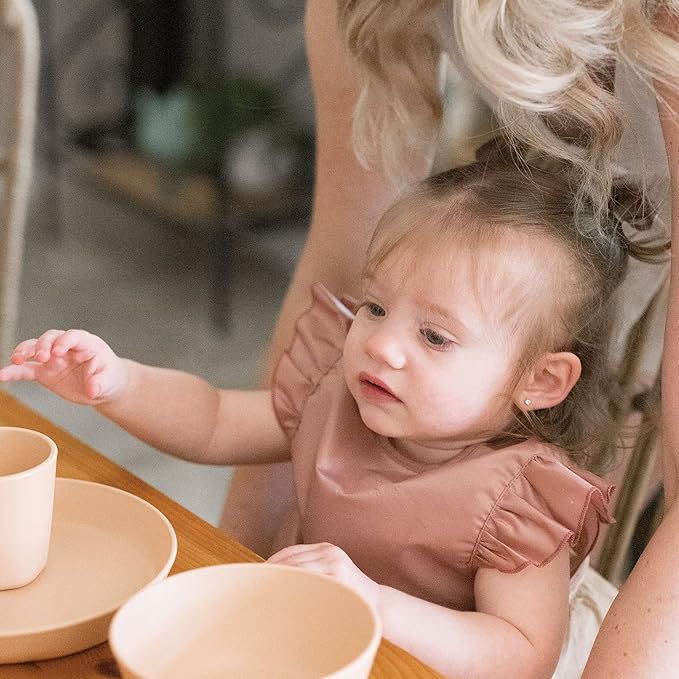 Tiny Twinkle Mess Proof Baby Bib - Waterproof & Lightweight Baby-Led Weaning Apron | 100% Recycled Polyester, Easy Clean & Machine Washable (Taupe, Small 6-24 Months)