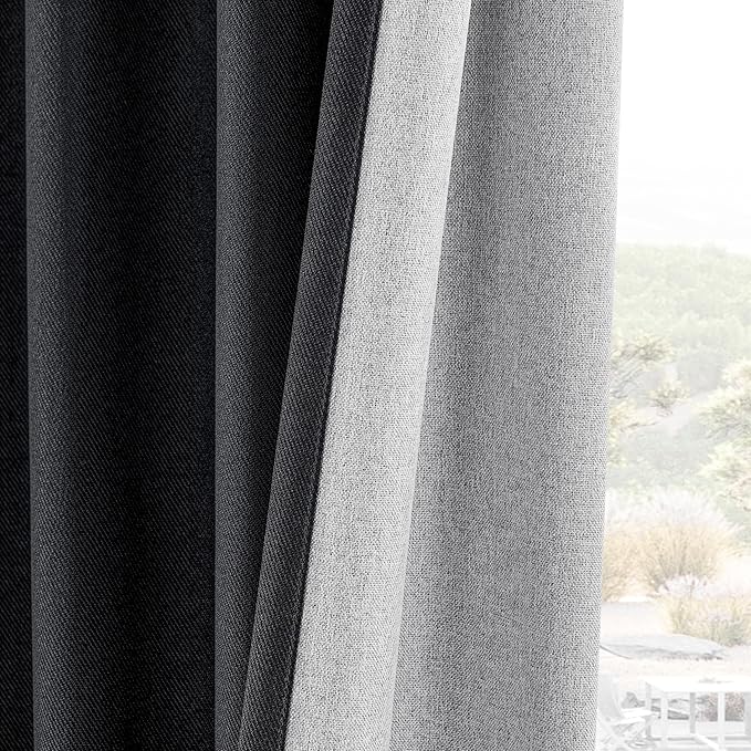 Joydeco Faux Linen Blackout Curtains for Bedroom,Black Blackout Curtains 72 inches Long,100% Blackout Solid Thermal Insulated Window Drapes Luxury Decor for Living Room（W52xL72 Inch,Black）