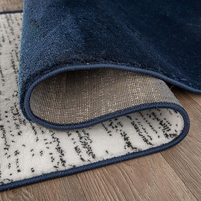Rugshop Contemporary Modern Boxes Area Rug 6' 6" x 9' Navy